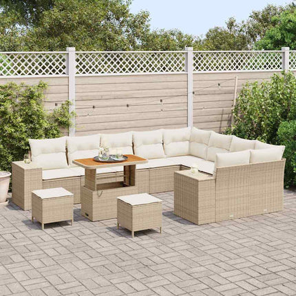 Havesofa Sæt med pude 12 pcs Beige polyrattan