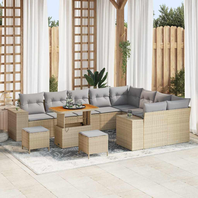 Havesofa Sæt med pude 12 pcs Beige polyrattan