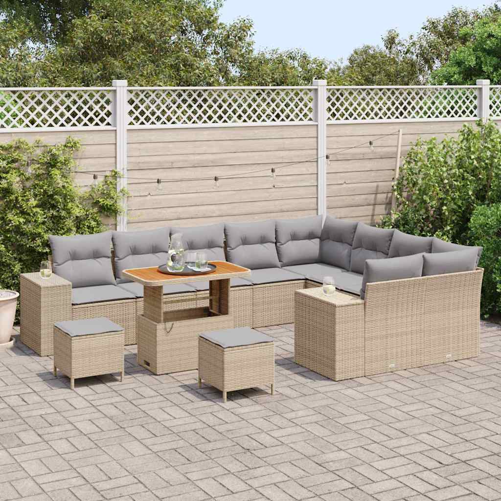 Havesofa Sæt med pude 12 pcs Beige polyrattan