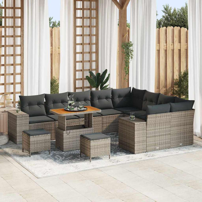 Havesofa Sæt med pude 12 pcs Grå polyrattan