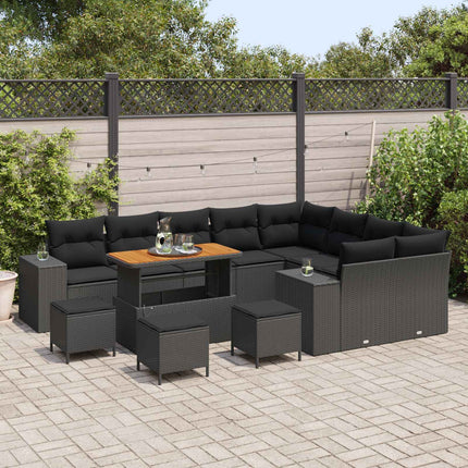 Havesofa Sæt med pude 13 pcs Sort polyrattan