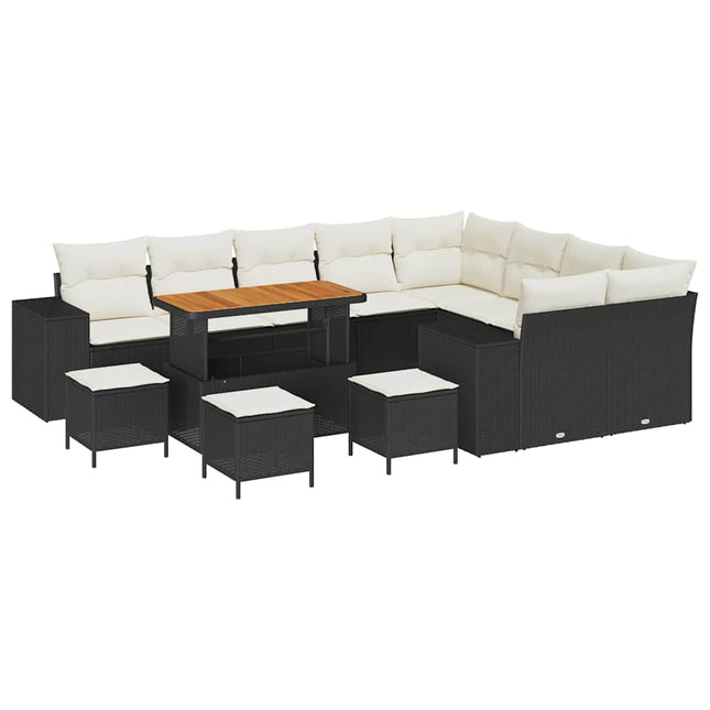 Havesofa Sæt med pude 13 pcs Sort polyrattan
