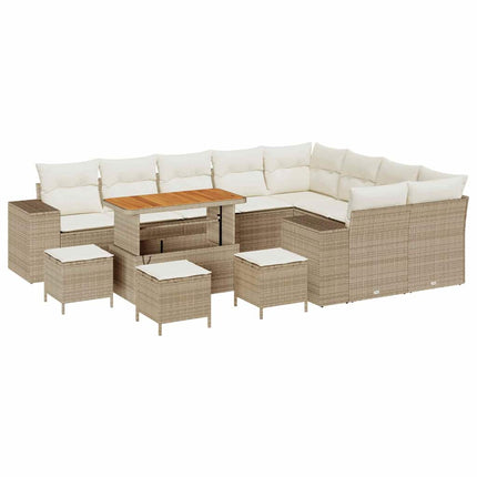 Havesofa Sæt med pude 13 pcs Beige polyrattan