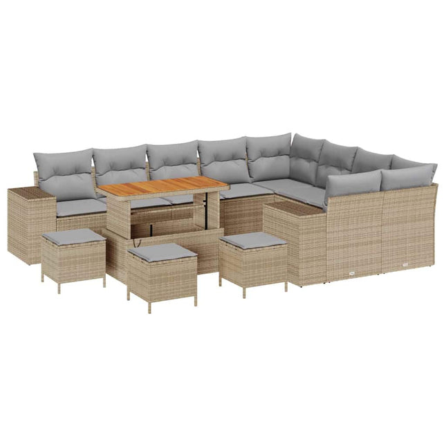 Havesofa Sæt med pude 13 pcs Beige polyrattan