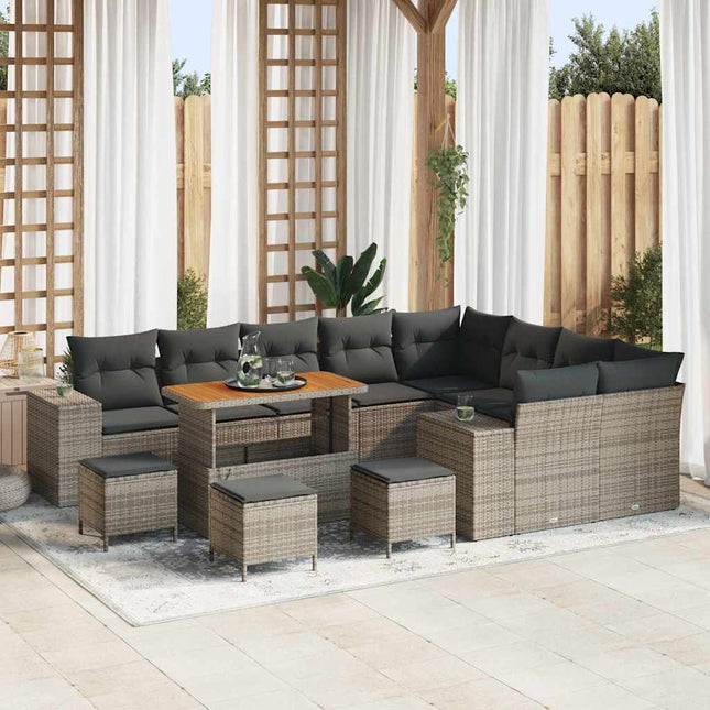 Havesofa Sæt med pude 13 pcs Grå polyrattan