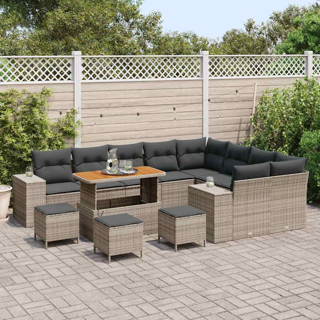 Havesofa Sæt med pude 13 pcs Grå polyrattan