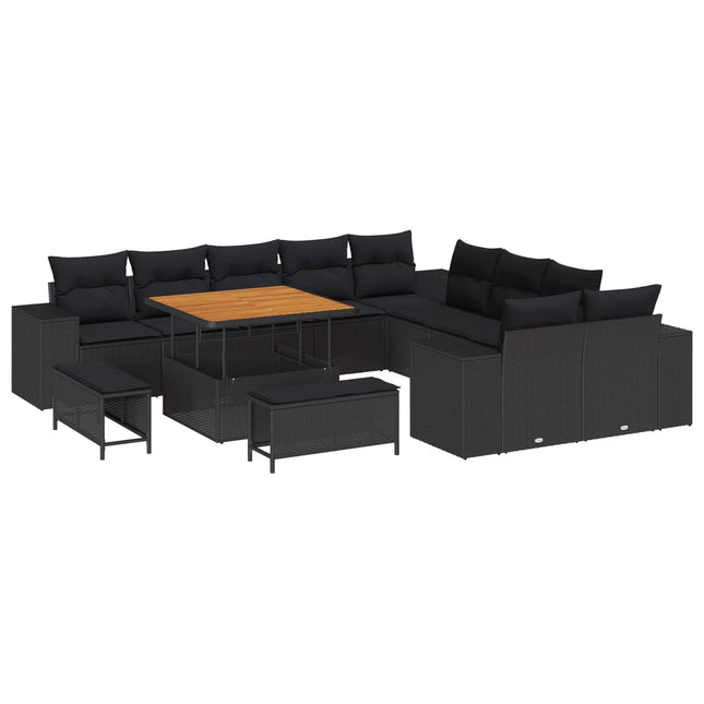 Havesofa Sæt med pude 13 pcs Sort polyrattan