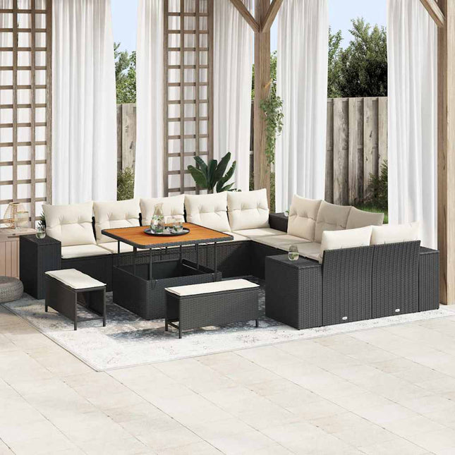 Havesofa Sæt med pude 13 pcs Sort polyrattan