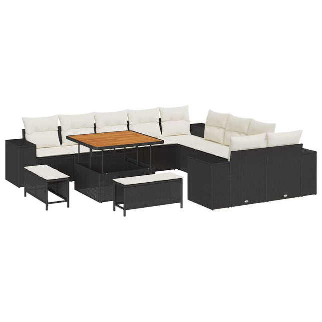 Havesofa Sæt med pude 13 pcs Sort polyrattan