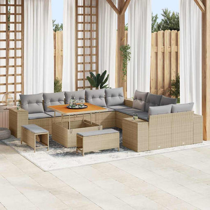Havesofa Sæt med pude 13 pcs Beige polyrattan