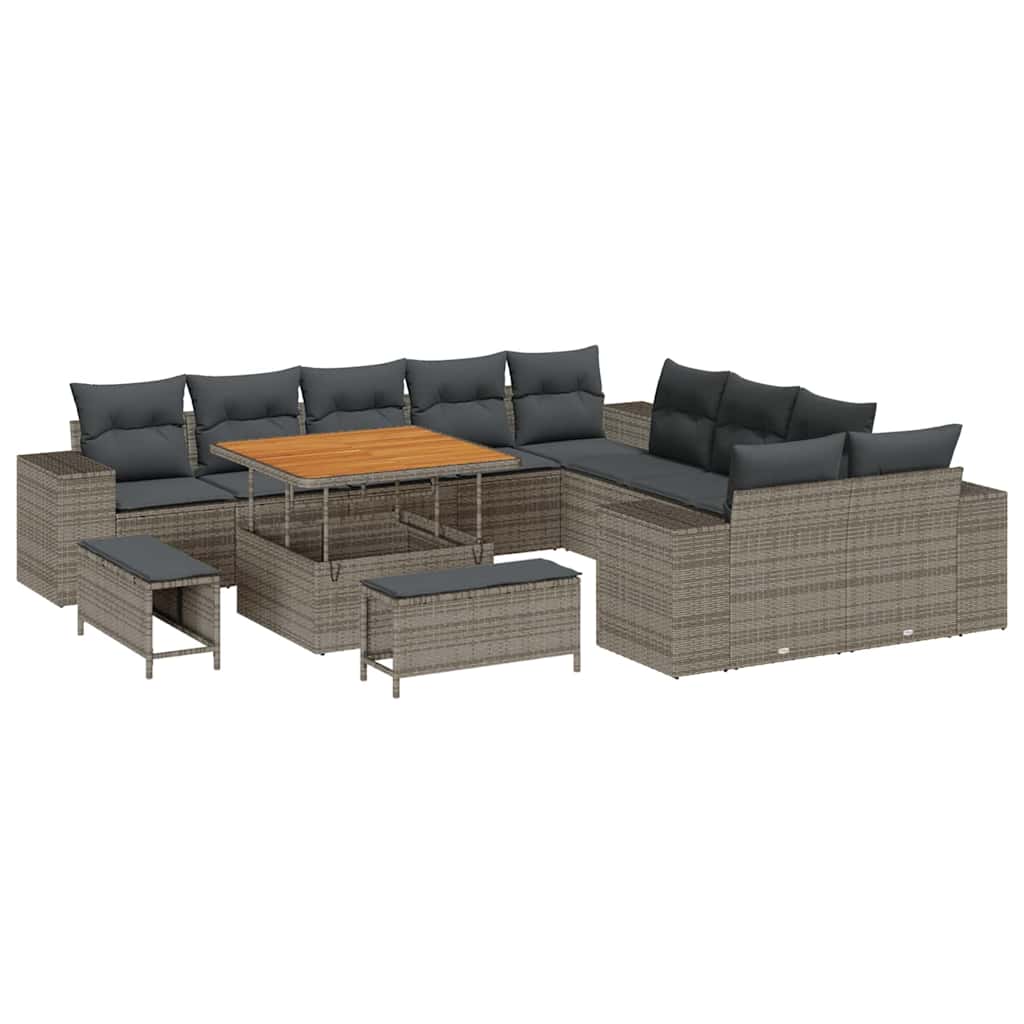 Havesofa Sæt med pude 13 pcs Grå polyrattan