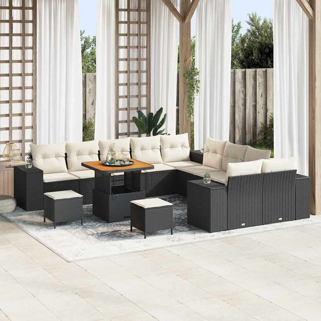 Havesofa Sæt med pude 13 pcs Sort polyrattan