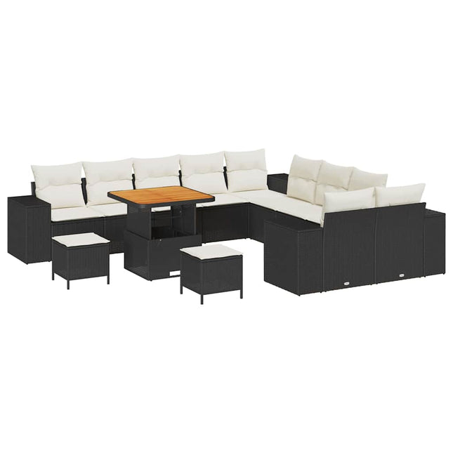 Havesofa Sæt med pude 13 pcs Sort polyrattan