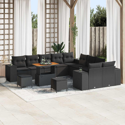 Havesofa Sæt med pude 13 pcs Sort polyrattan