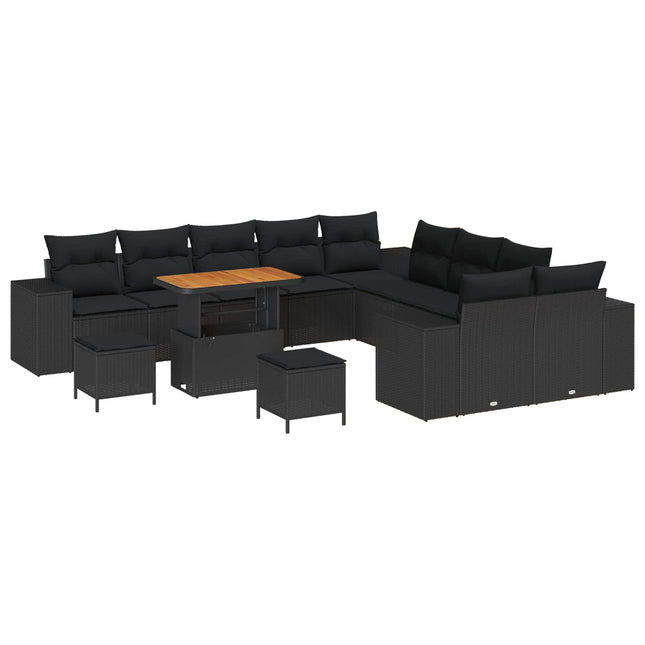 Havesofa Sæt med pude 13 pcs Sort polyrattan