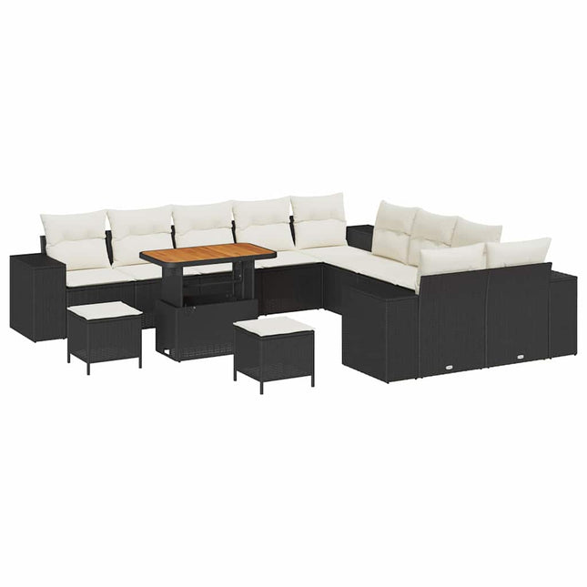 Havesofa Sæt med pude 13 pcs Sort polyrattan