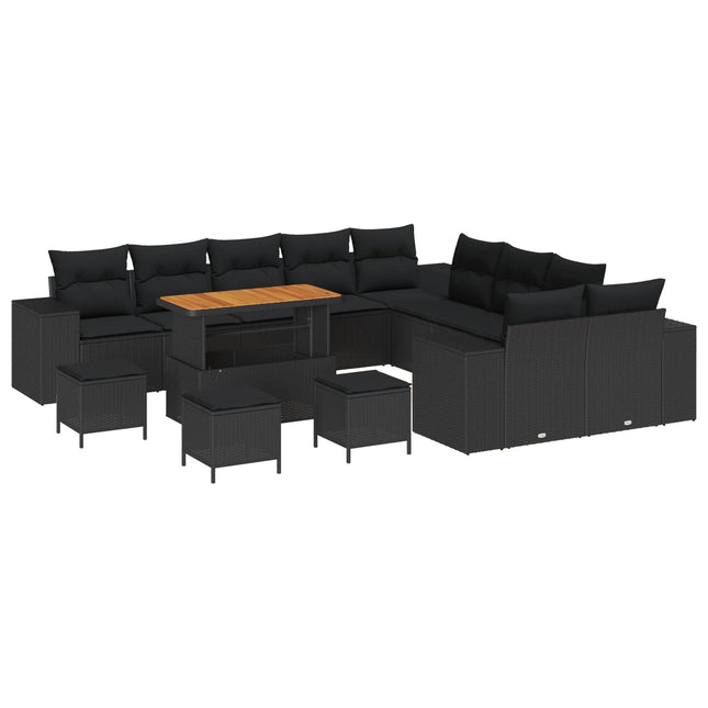 Havesofa Sæt med pude 14 pcs Sort polyrattan