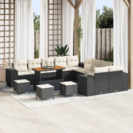 Havesofa Sæt 14 stk. Sort polyrattan