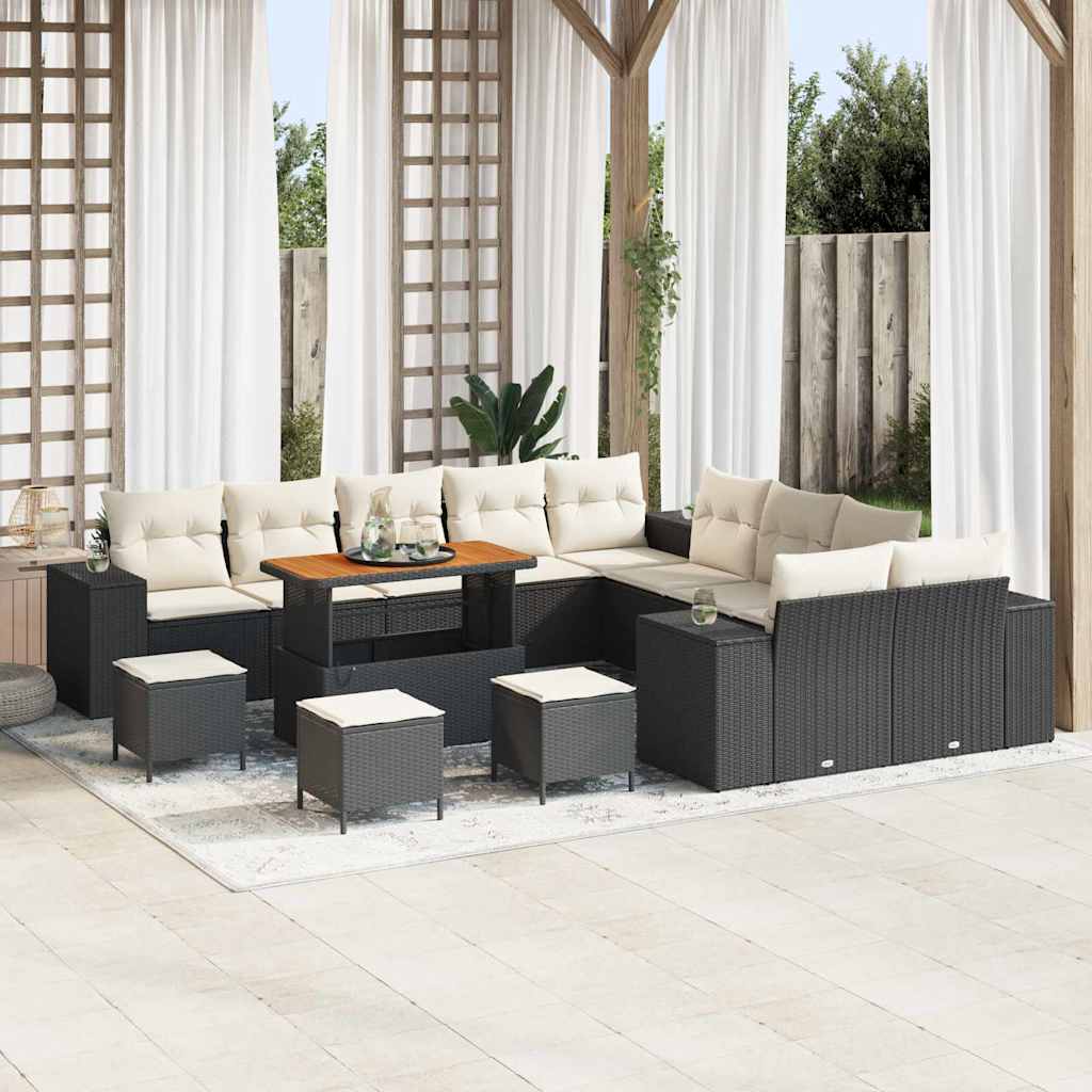 Havesofa Sæt med pude 14 pcs Sort polyrattan