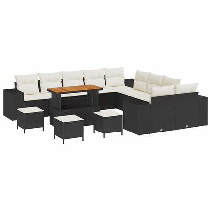 Havesofa Sæt 14 stk. Sort polyrattan