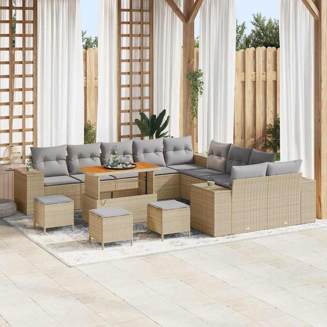 Havesofa Sæt med pude 14 pcs Beige polyrattan