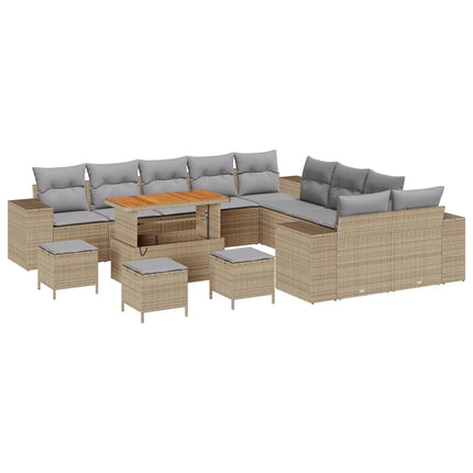 Havesofa Sæt med pude 14 pcs Beige polyrattan