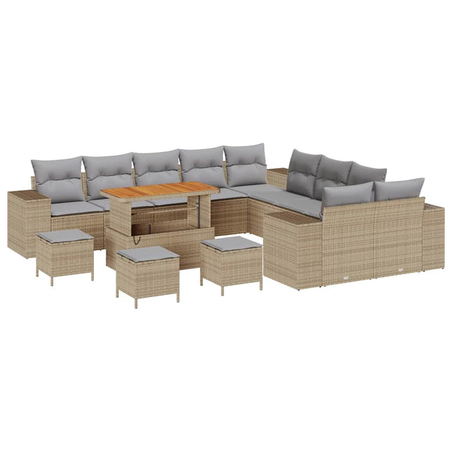 Havesofa Sæt med pude 14 pcs Beige polyrattan