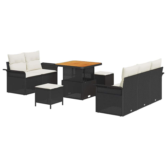 Havesofa Sæt med pude 8 pcs Sort polyrattan