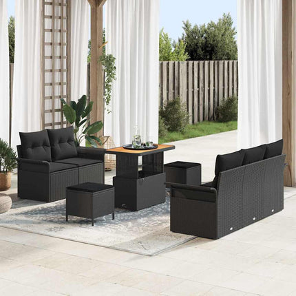 Havesofa Sæt med pude 8 pcs Sort polyrattan