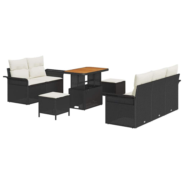 Havesofa Sæt med pude 8 pcs Sort polyrattan