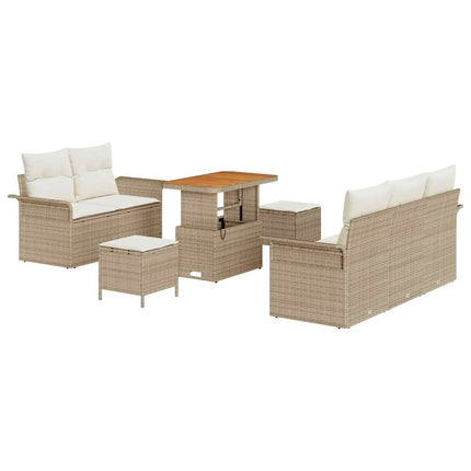 Havesofa Sæt med pude 8 pcs Beige polyrattan