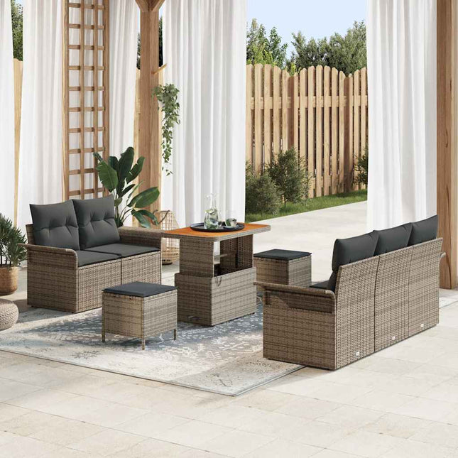 Havesofa Sæt med pude 8 pcs Grå polyrattan