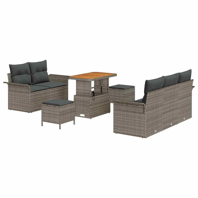 Havesofa Sæt med pude 8 pcs Grå polyrattan