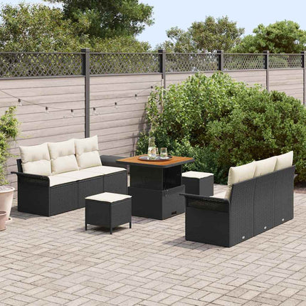 Havesofa Sæt 9 stk. Sort polyrattan