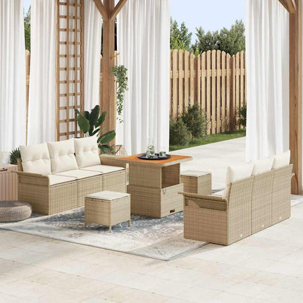 Havesofa Sæt med pude 9 pcs Beige polyrattan