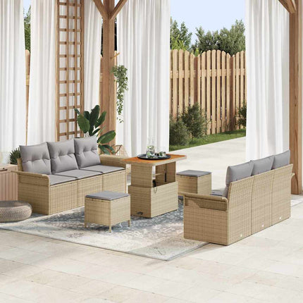Havesofa Sæt med pude 9 pcs Beige polyrattan