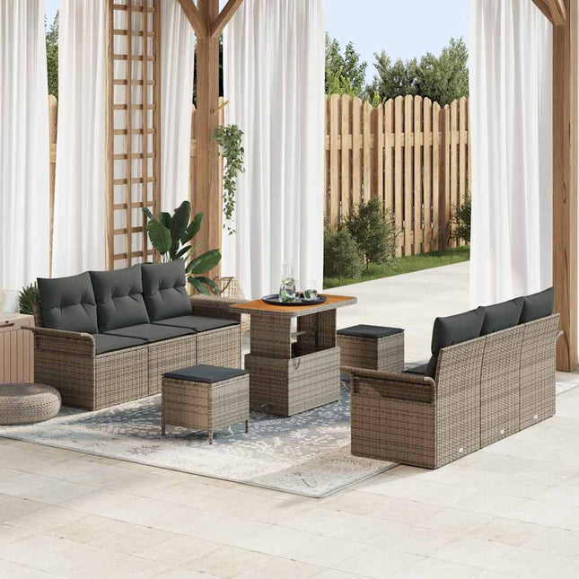 Havesofa Sæt med pude 9 pcs Grå polyrattan