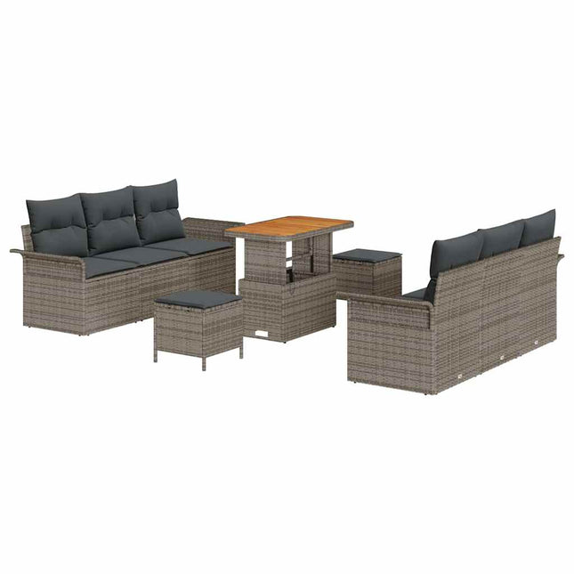 Havesofa Sæt med pude 9 pcs Grå polyrattan