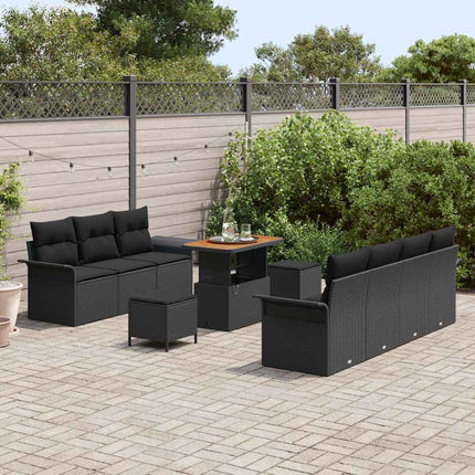 Havesofa Sæt 10 stk. Sort polyrattan