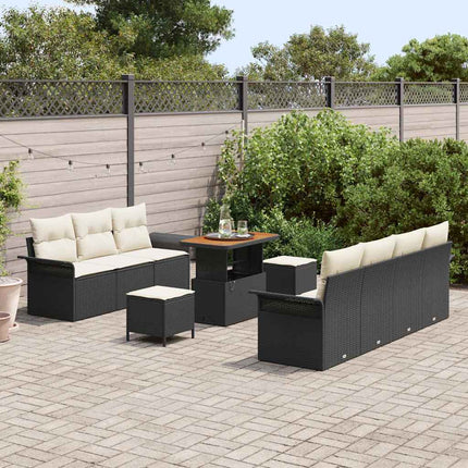 Havesofa Sæt 10 stk. Sort polyrattan
