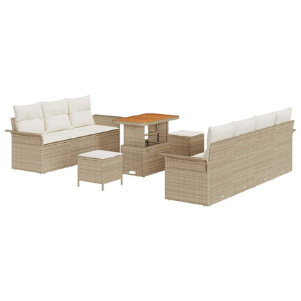 Havesofa Sæt med pude 10 pcs Beige polyrattan