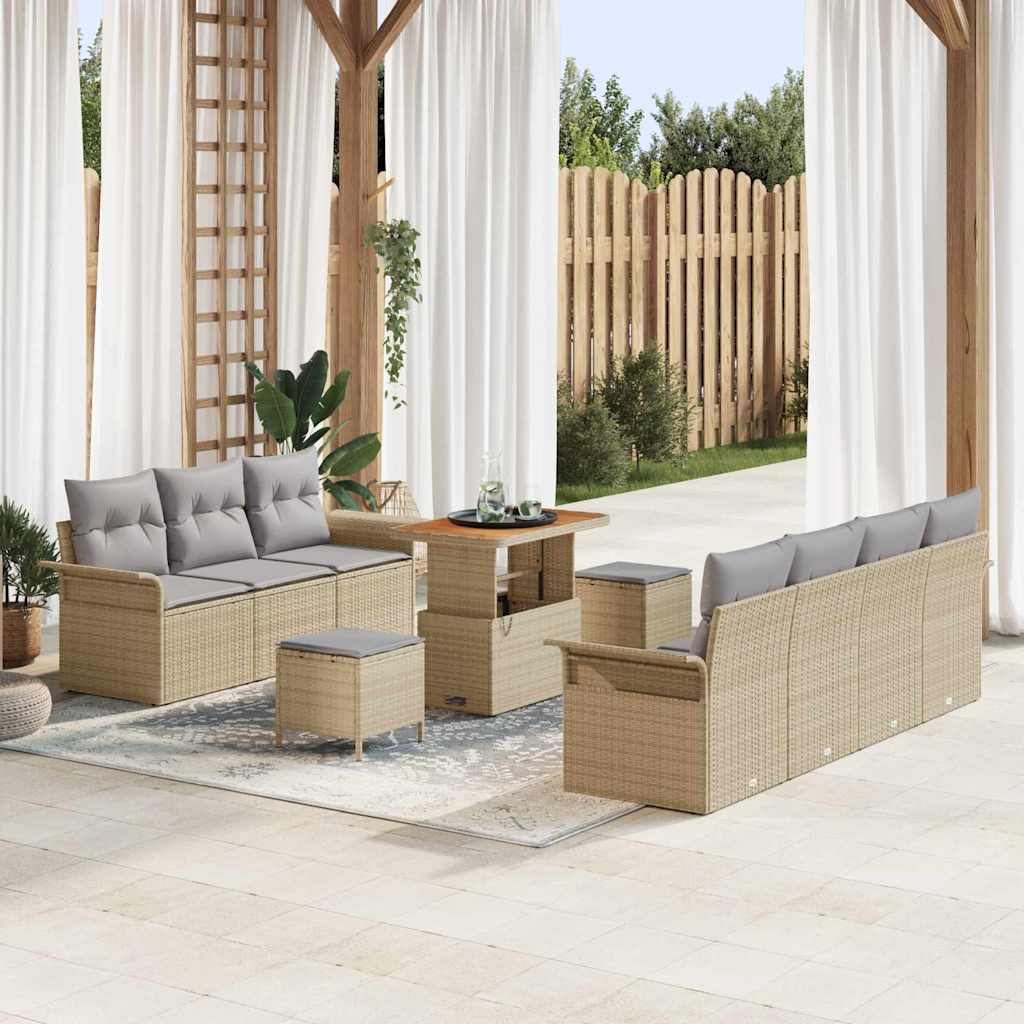 Havesofa Sæt med pude 10 pcs Beige polyrattan