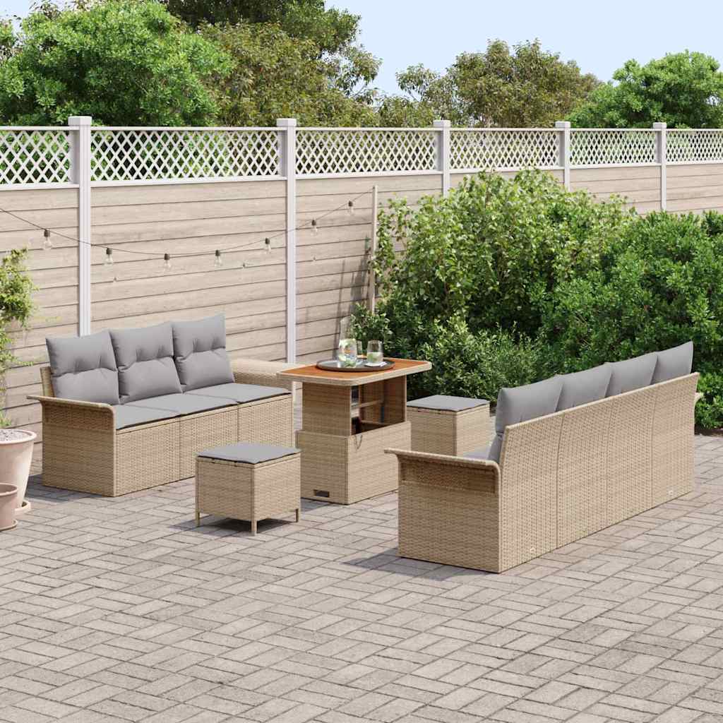 Havesofa Sæt med pude 10 pcs Beige polyrattan