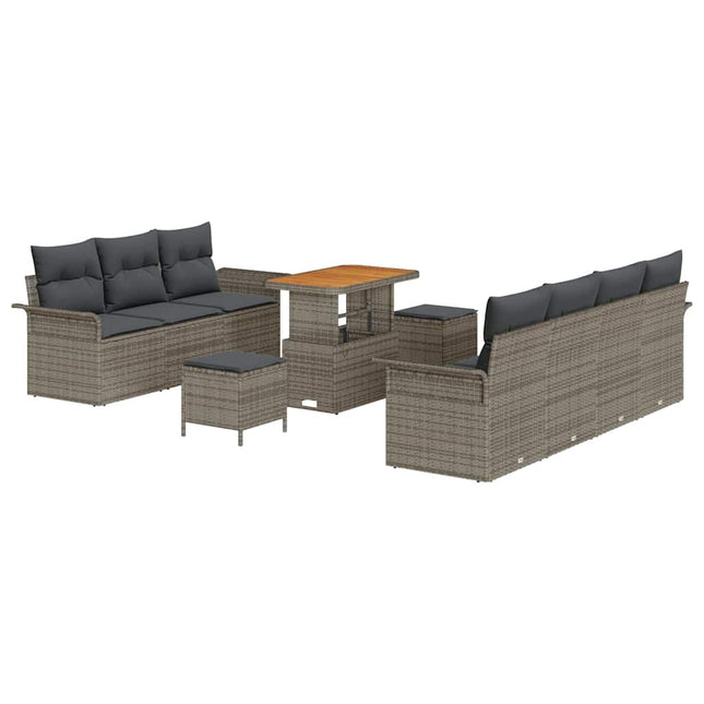 Havesofa Sæt med pude 10 pcs Grå polyrattan