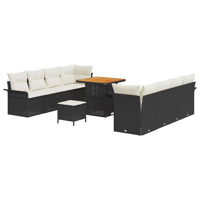 Havesofa Sæt med pude 11 pcs Sort polyrattan