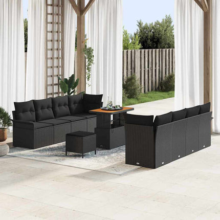 Havesofa Sæt med pude 11 pcs Sort polyrattan