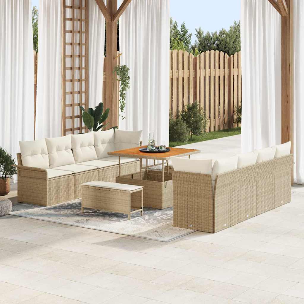 Havesofa Sæt med pude 11 pcs Beige polyrattan
