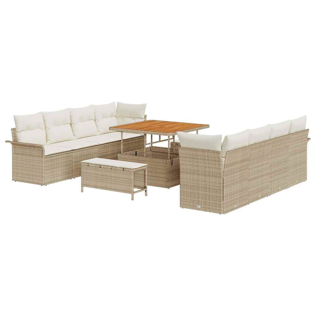 Havesofa Sæt med pude 11 pcs Beige polyrattan