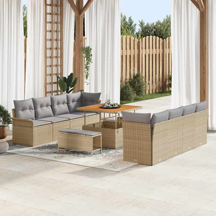 Havesofa Sæt med pude 11 pcs Beige polyrattan