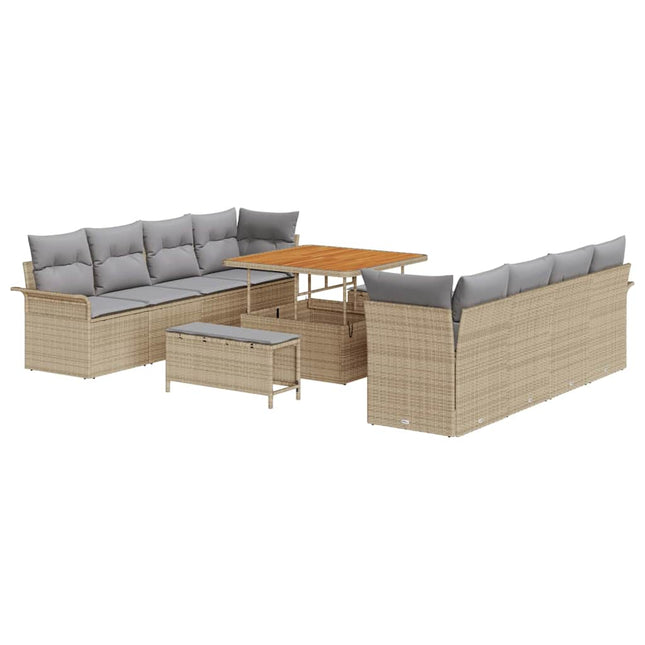 Havesofa Sæt med pude 11 pcs Beige polyrattan